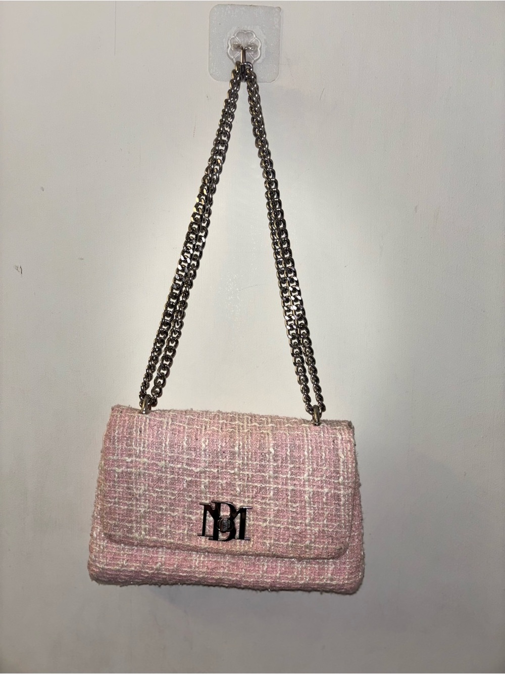 Badgley Mischka Pink Tweed Chain Shoulder Bag